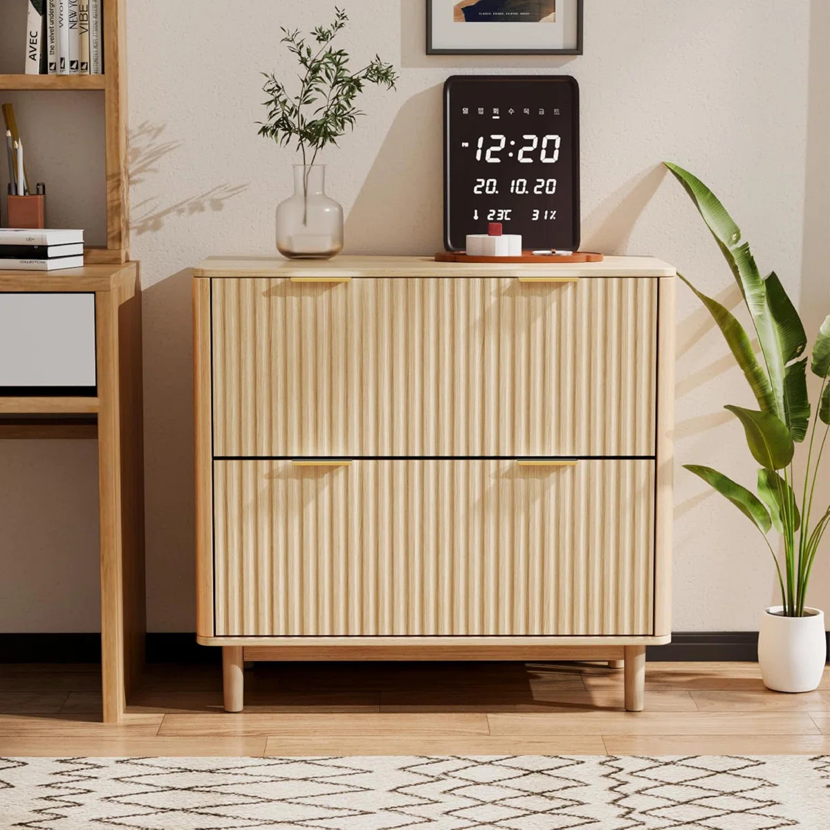 2 Drawer Fluted Wooden File Cabinet Wide Drawer Design | Wayfair North America