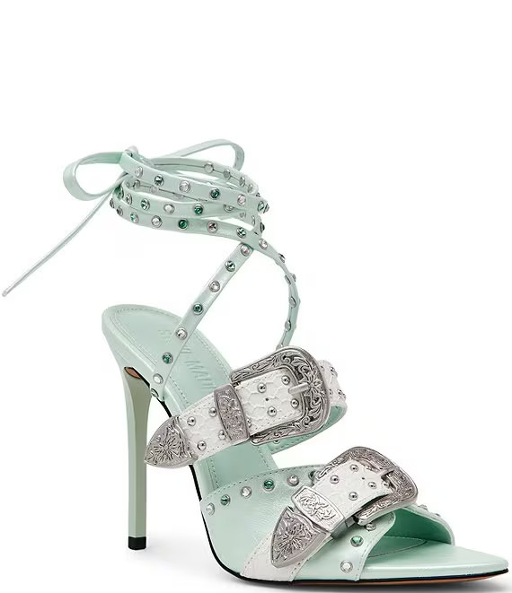 Steve Madden Saddle Studded Western Buckle Hardware Ankle Wrap Stiletto Dress Sandals | Dillard's | Dillard's