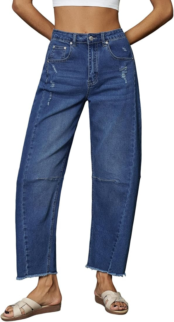 Genleck Barrel Jeans Women Wide Leg Vintage Baggy Ripped JeansY2k Boyfriend Denim Pants | Amazon (US)