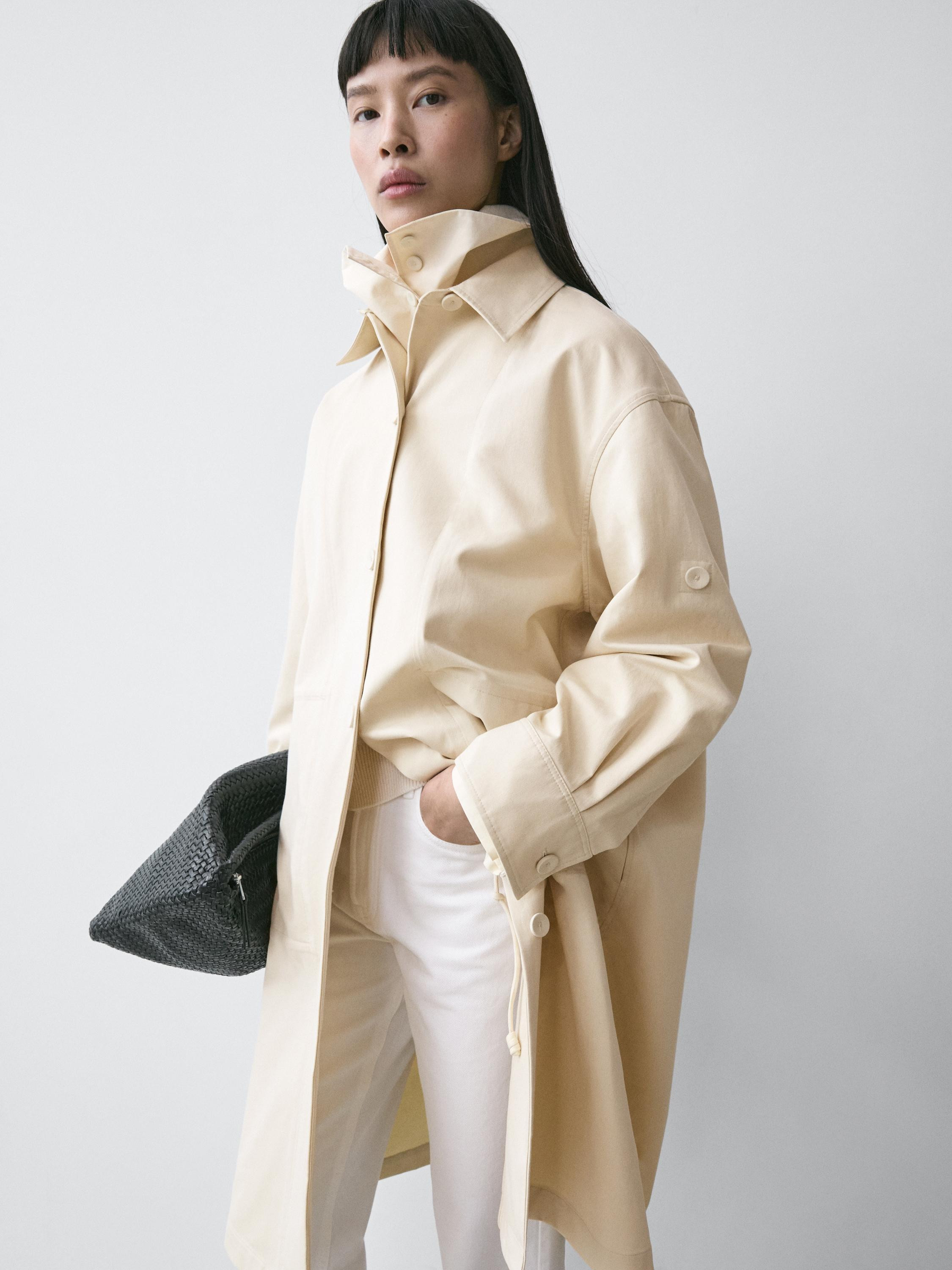 Cotton trench coat with roll-up sleeves | Massimo Dutti US