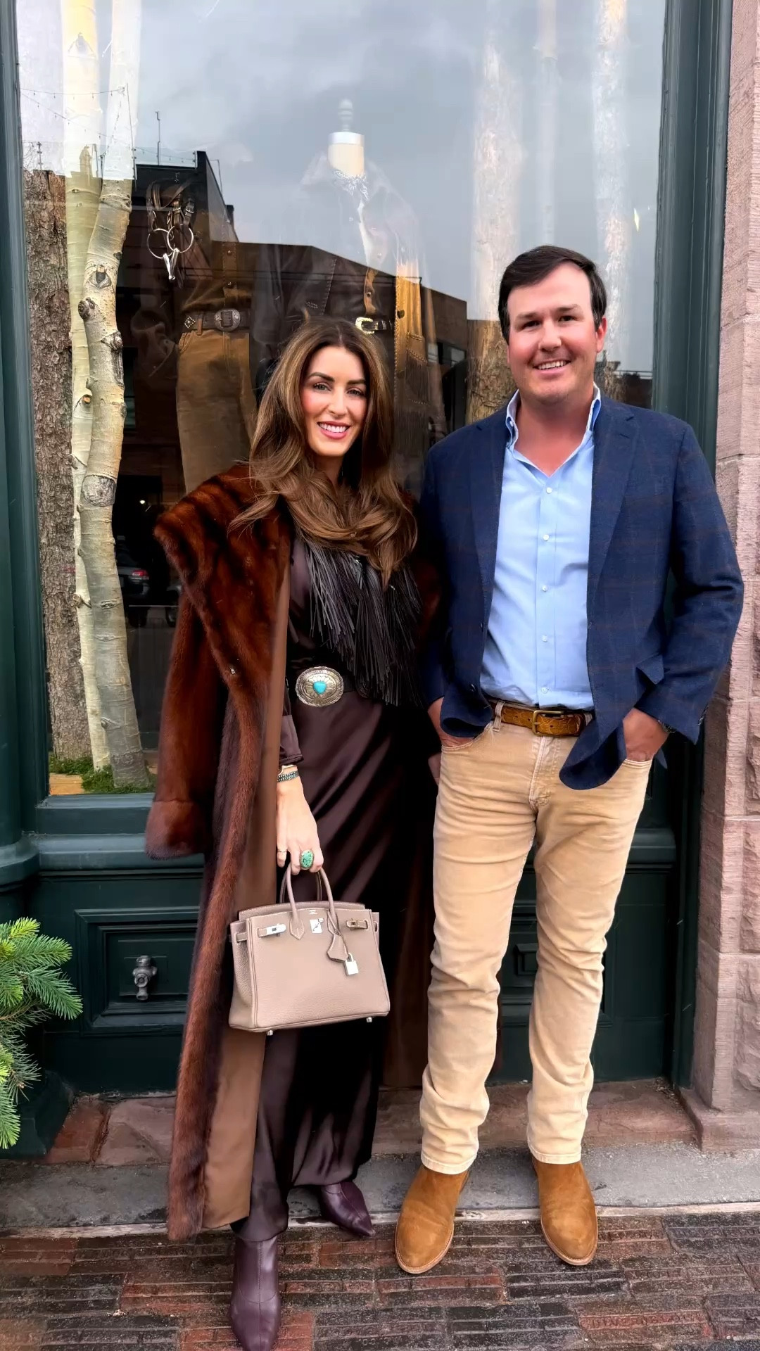 Aspen in April ❄️🤎 but make it western. This silk brown dress is one of those forever pieces I knew I’d wear a hundred different ways—styled here with boots, a fur coat, and all the turquoise. I’m in a size small (slightly tailored at the hip + added a hook & eye for the perfect fit). Finished it off with a vintage squash blossom + a leather fringe scarf for that extra moment. Linked this look + similar pieces for you ✨ 

 #LTKOver40 #LTKTall #LTKTravel