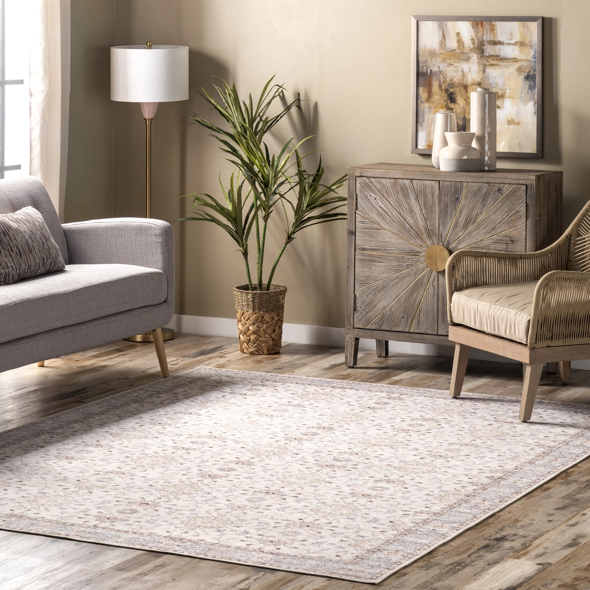 nuLOOM Gemma Machine Washable Transitional Floral Area Rug, 8' x 10', Beige - Walmart.com | Walmart (US)