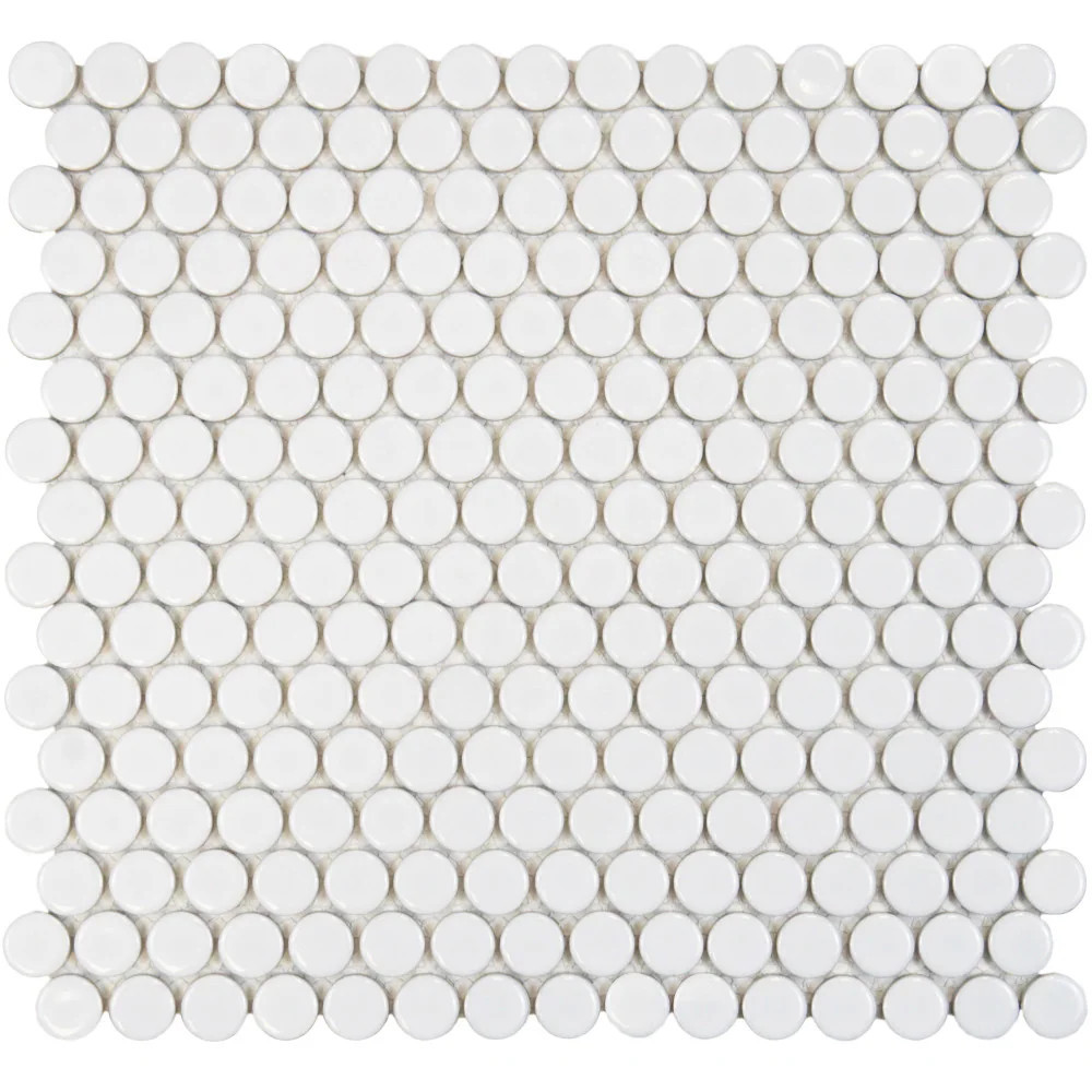 Affinity Tile Hudson Penny Round Glossy White 12-in x 13-in Glossy Porcelain Round Mosaic Floor and Wall Tile ( 10.5-sq ft Carton ) | FKOMPR11 | Lowe's