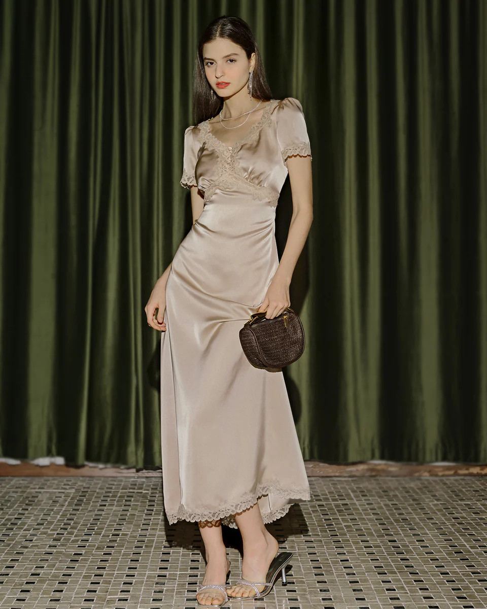 Apricot Lace Tunic Maxi Dresses | rihoas.com