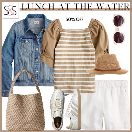 A great way to upscale your dinner outfit on the beach! A neutral top with white shorts and these Adidas sneakers make for a comfy and polished summer outfit!
