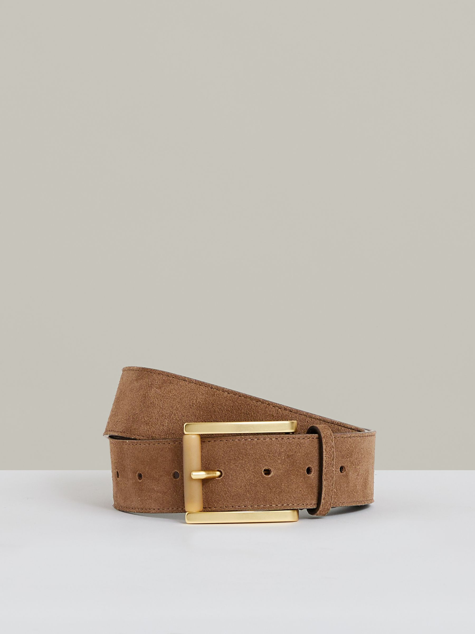 Suede Square Roller Buckle Belt in Tan | Reiss UK