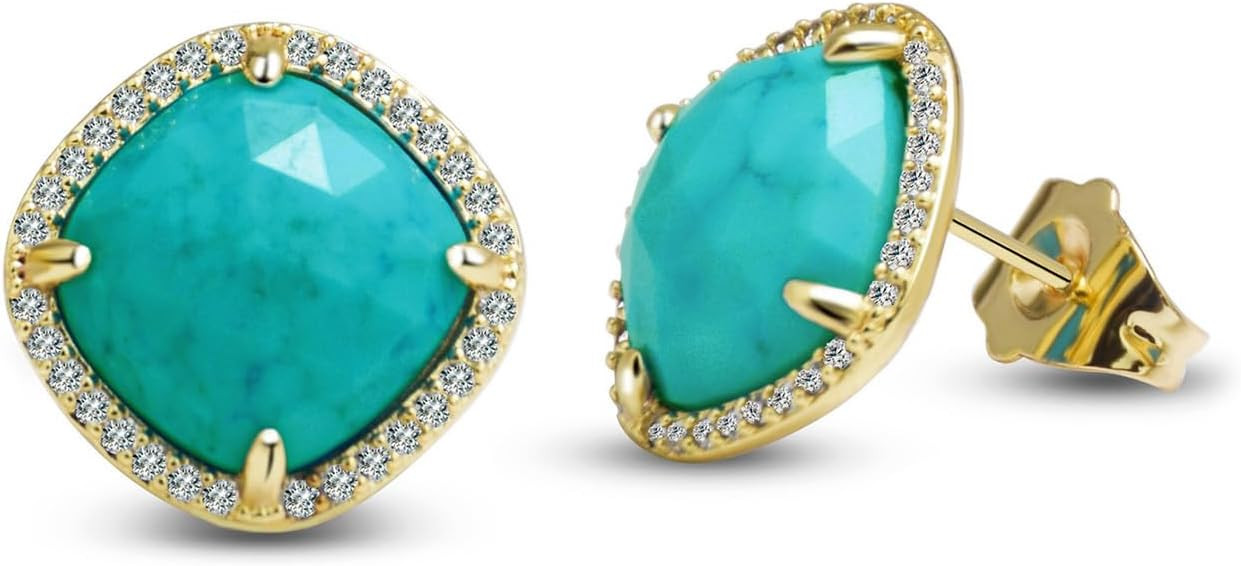 Turquoise Earrings for Women, Gold Stud Fashion Earrings for Daily Wear, Unique December Birthsto... | Amazon (US)