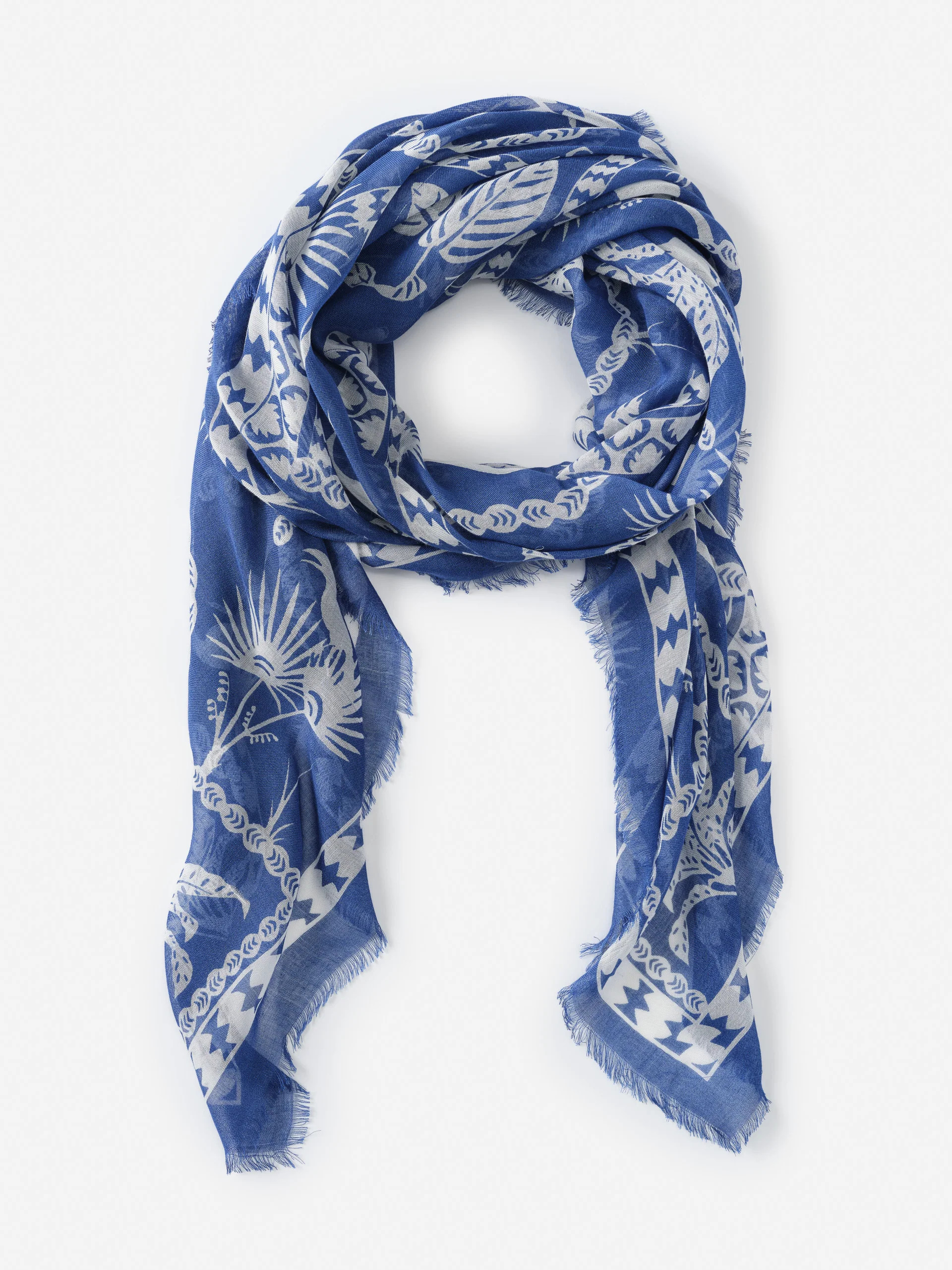 Dk_Blue/White Egrets Perch Border Giselle Scarf | Women's Scarves | J.McLaughlin | J.McLaughlin