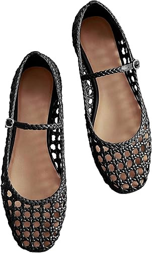 Woven Mesh Ballet Flats for Women Square Toe Mary Jane Flats Buckle Strap Flat Shoes Comfortable ... | Amazon (US)