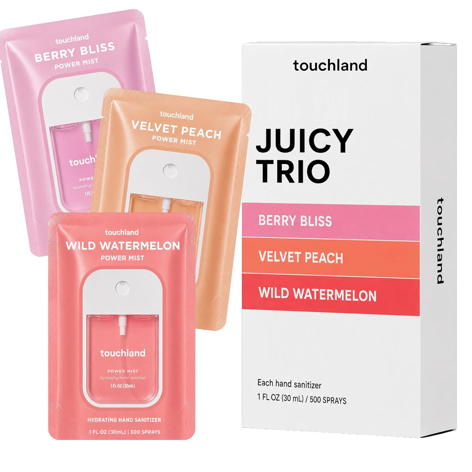 Touchland Juicy Trio Hydrating Hand Sanitizer Spray Set Travel Size | Amazon (US)