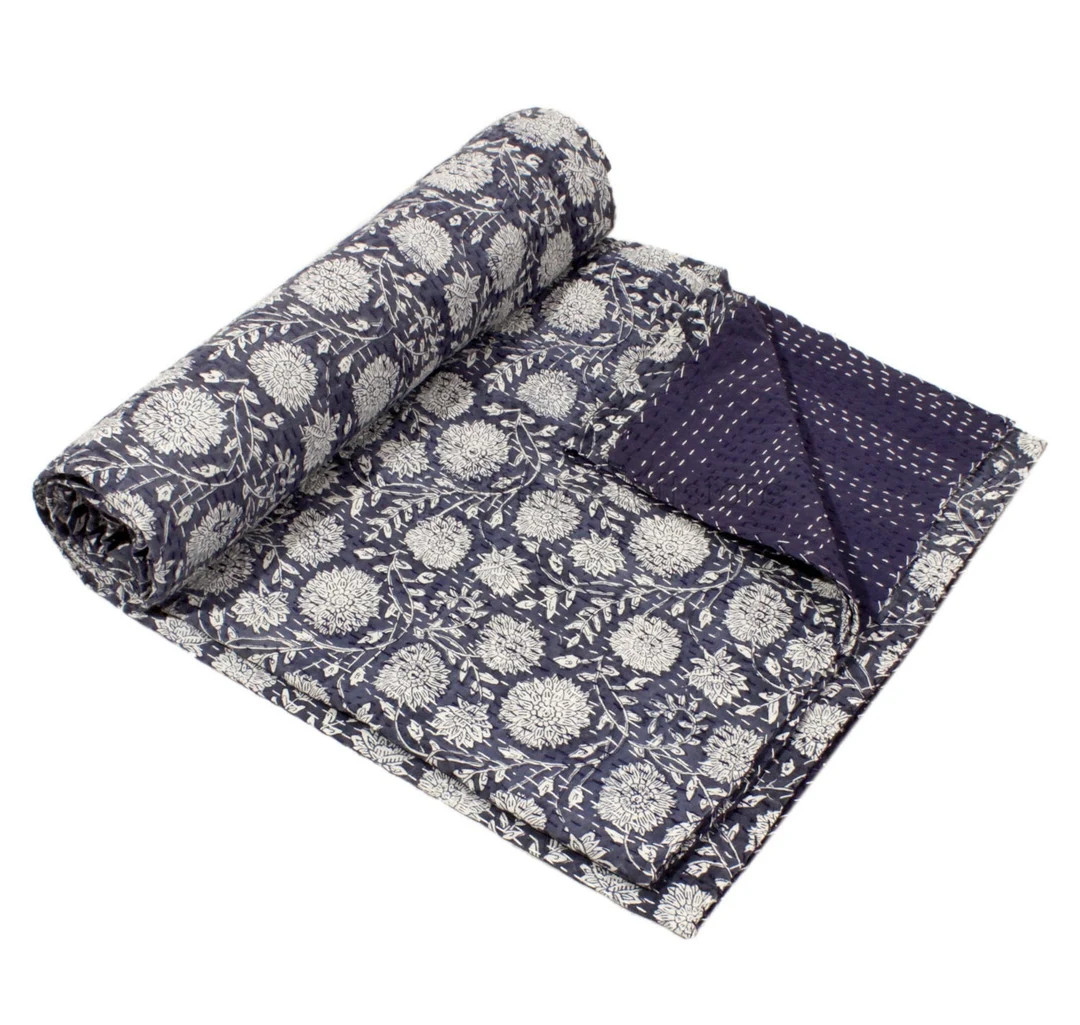 Kantha Quilt Indian Throw Reversible Blanket Cotton Bohemian Boho Quilt Bedding Coverlet Summer Q... | Etsy (US)