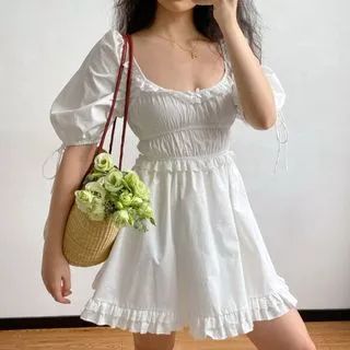 Sinora - Mini-jurk met korte mouwen en ruches | YesStyle | YesStyle Global