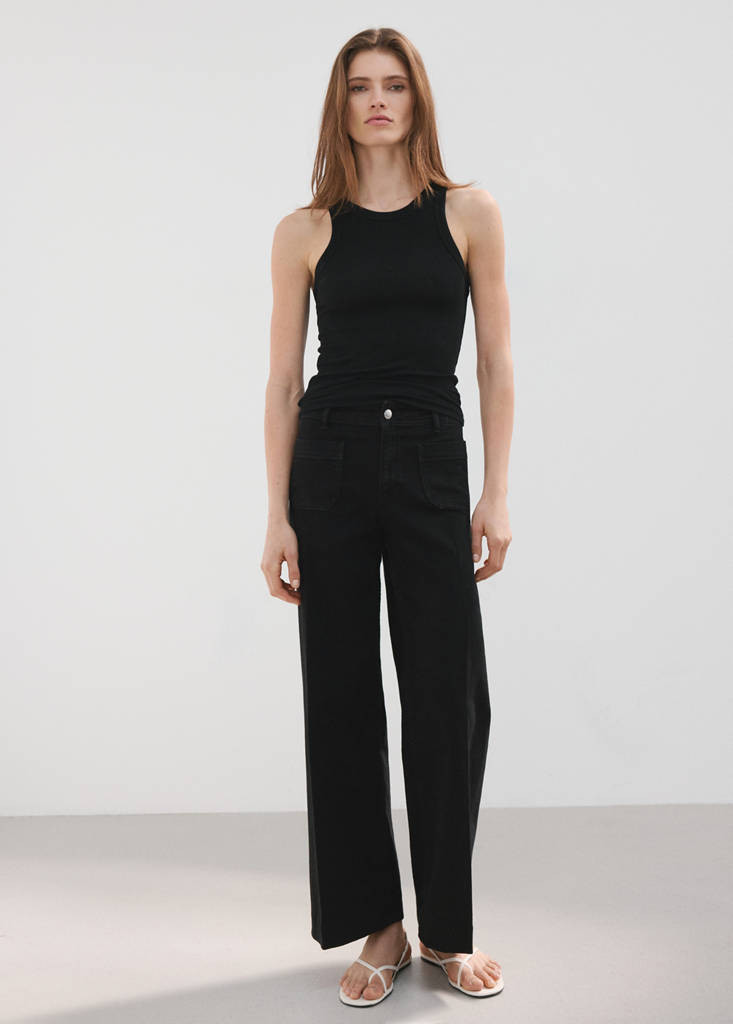 Wide leg jeans with pockets black denim - Woman - 16 - MANGO | Mango (US/MX/AU)