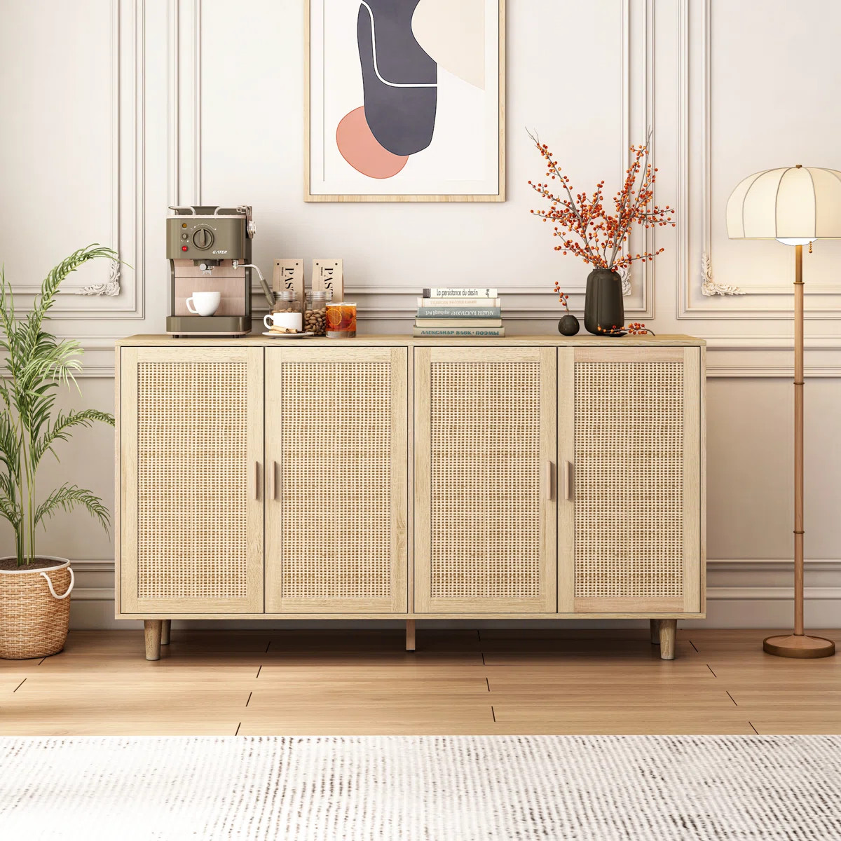 62.2'' Four-door Sideboard With Rattan Doors and Adjustable Storage Racks | Wayfair North America