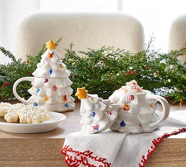 Christmas in the Country Lidded Tree Stoneware Mug | Pottery Barn (US)