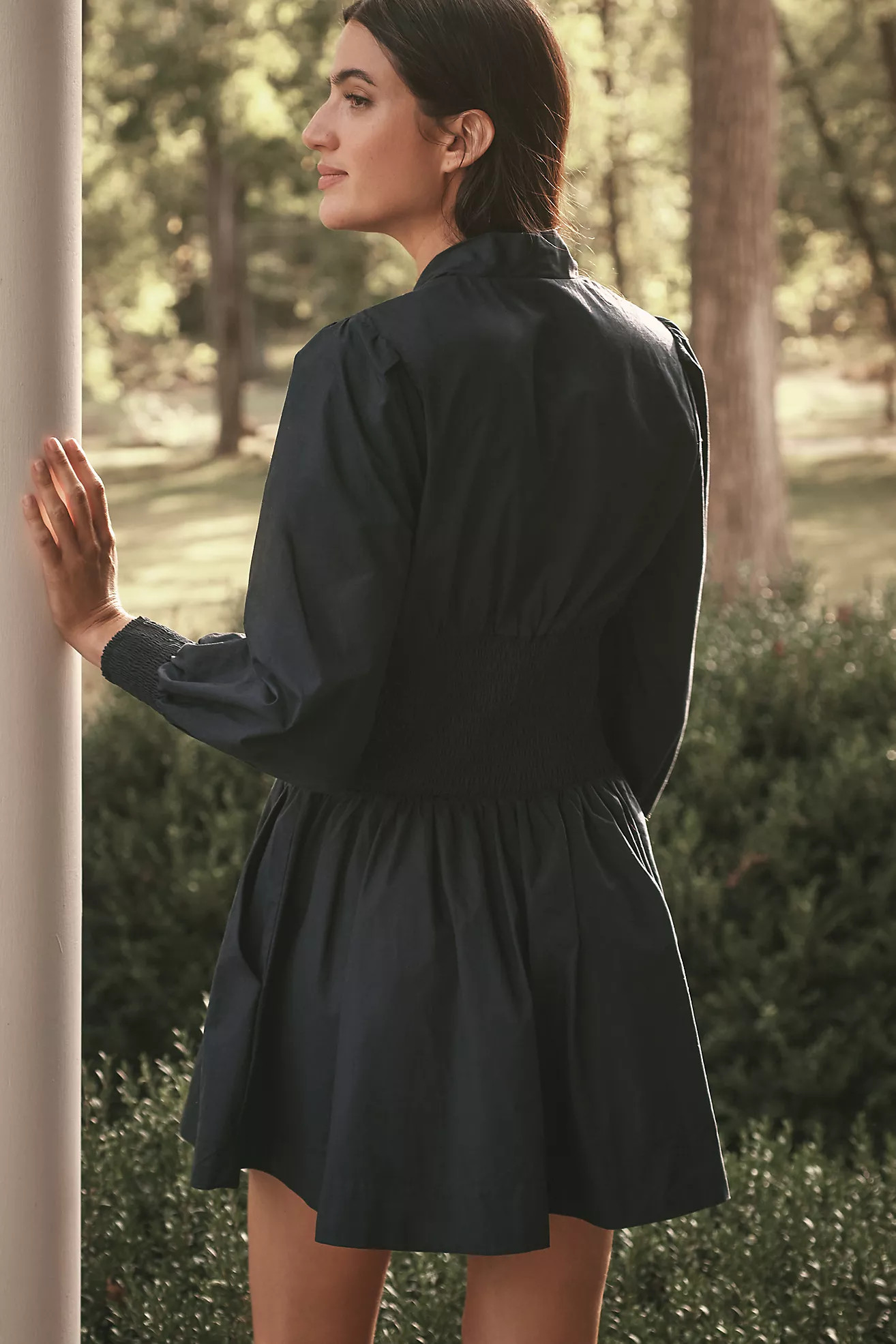 The Tommie Long-Sleeve Smocked Front-Zip Mini Shirt Dress | Anthropologie (US)