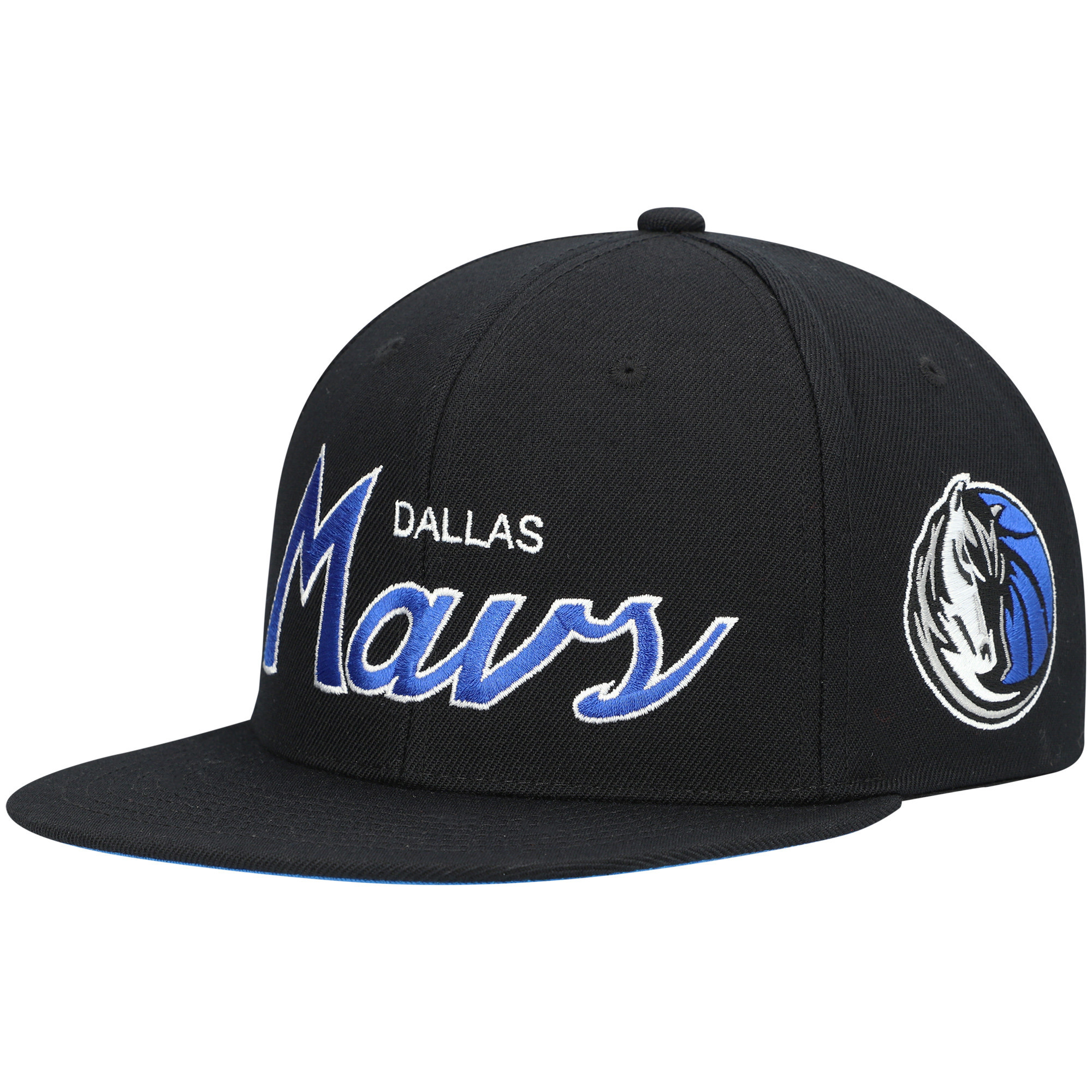 Men's Mitchell & Ness Black Dallas Mavericks Hardwood Classics Script 2.0 Snapback Hat | Fanatics