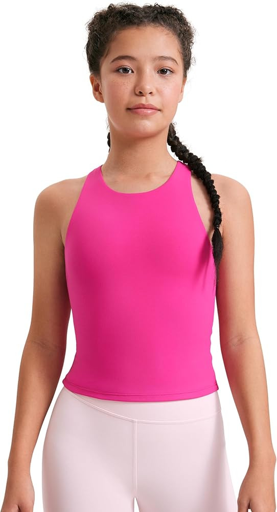 CRZ YOGA Girls Butterluxe Double Lined Tank Tops Waist Length High Neck Racerback Sleeveless Teen... | Amazon (US)