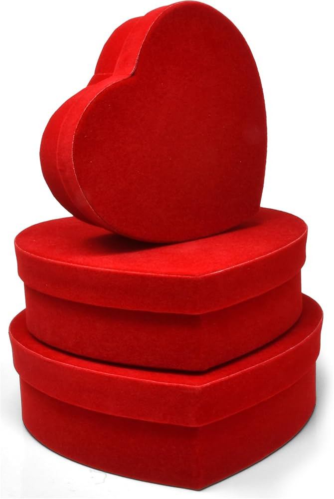 Valentine's Day Heart Shaped Gift Boxes 3 Pack Red Velvet Valentine Hearts Treat Box with Lids Va... | Amazon (US)