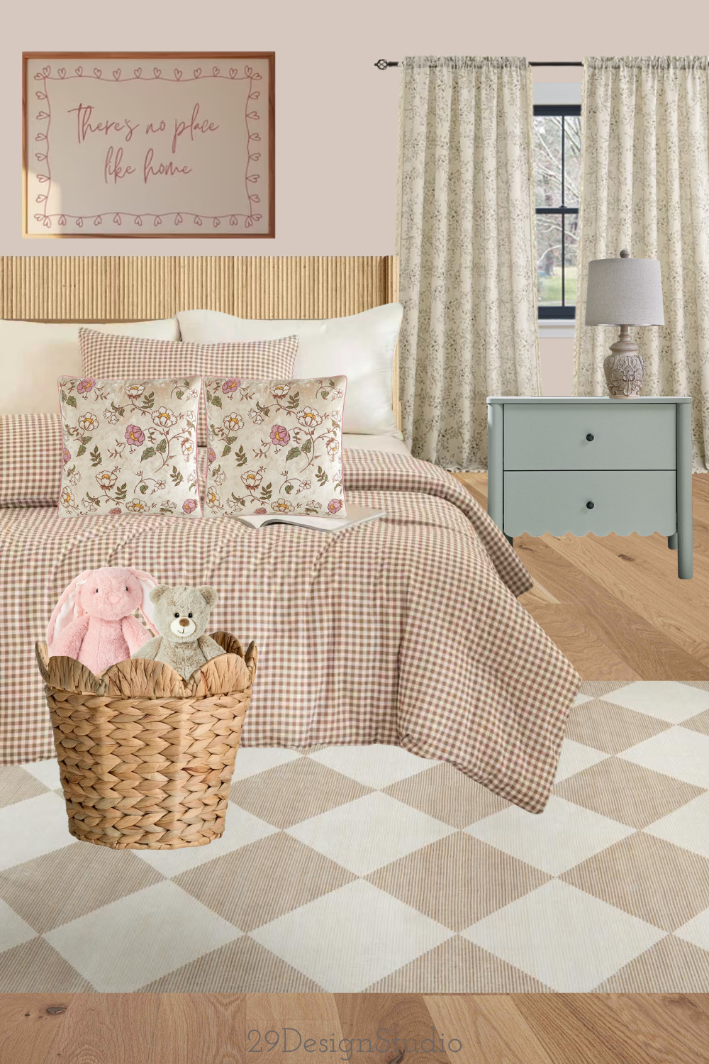 Neutral modern farmhouse girls bedroom. Country girls bedroom.  Floral pillows. Geometric rug.  Taupe and beige bedroom.  Sherwin Williams abalone shell.   

 #LTKHome
