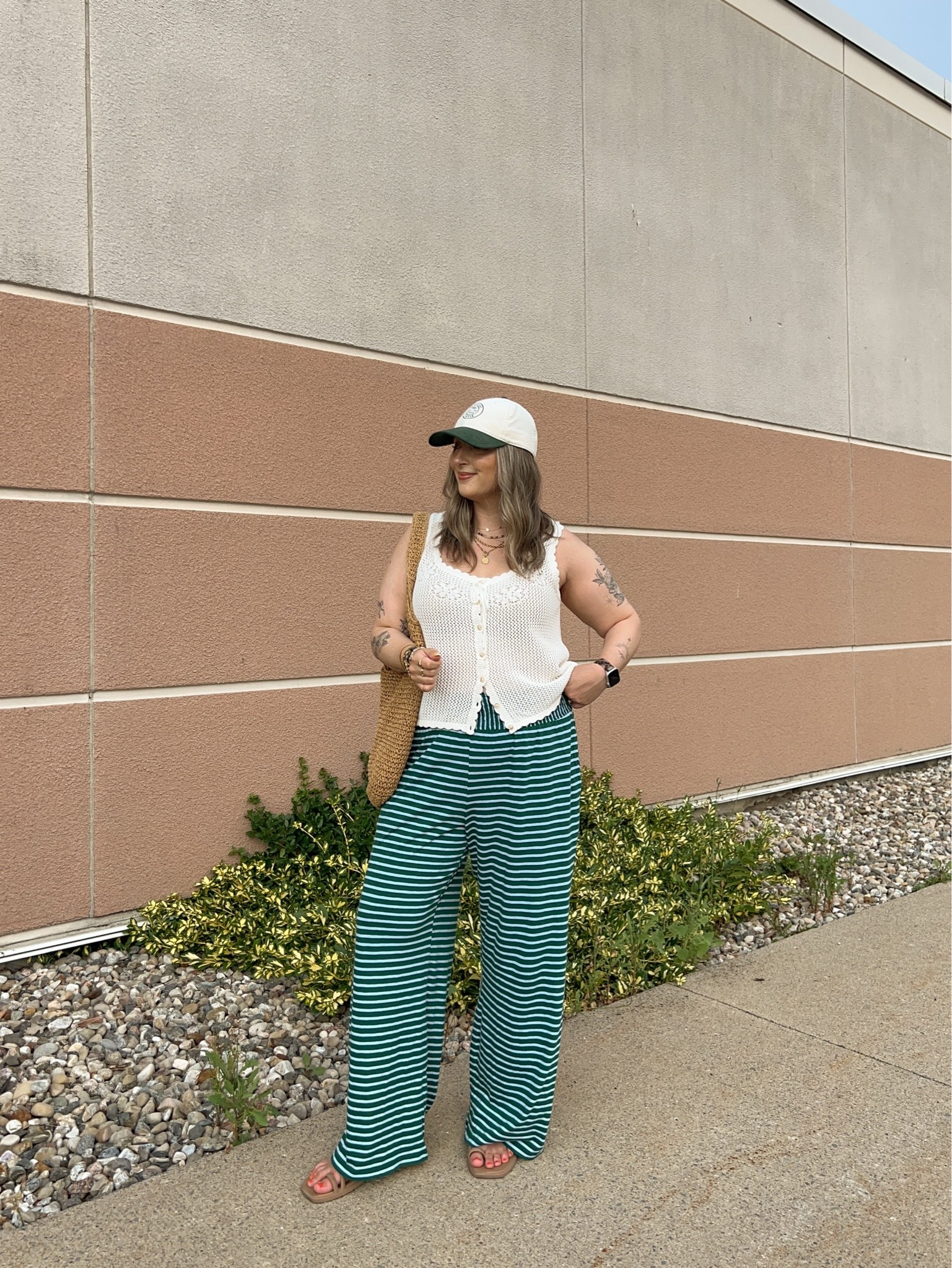 Casual summer outfit! Wearing my usual size L in both the striped pants and crochet tank. Tank is low stock so I linked similar! I’m a 9.5-10 shoe and wear a 10 in the crocs sandals (Canadian crocs link under “similar products”)

#LTKsummer #LTKsale #LTKmidsize