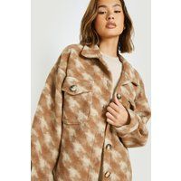 Womens Tonal Dogtooth Shacket - Beige - 16, Beige | Boohoo.com (UK & IE)