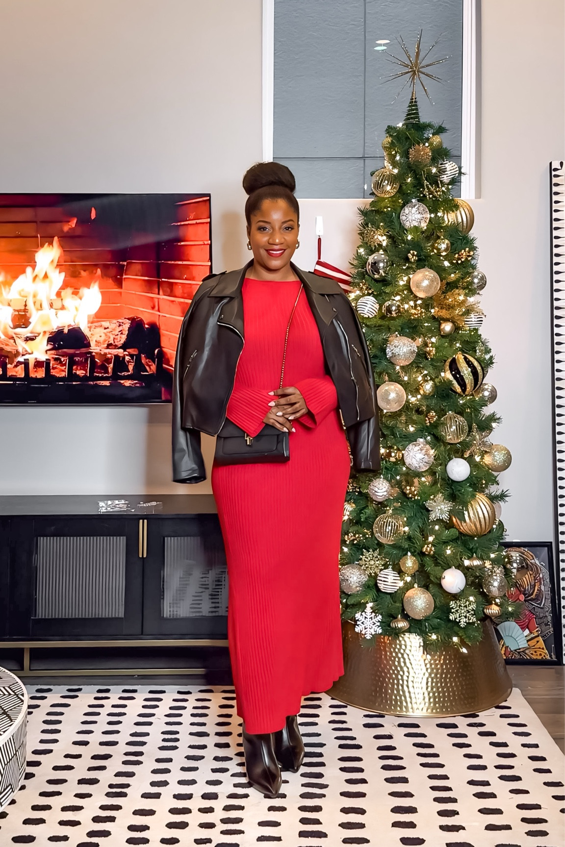 I cut out the tag and turned this scoop neck Target sweater dress around for a chic higher neckline and paired it with black ankle boots, a black faux leather bag, and a black moto jacket. Perfectly stylish and comfortable for a holiday party at the museum! Wearing a L in the dress. And the boots were so comfortable!

Target style / red dress / black boots / black bag / black moto jacket / holiday outfit / fashion inspiration / comfortable fashion / party ready / festive look / outfit ideas / chic style / affordable fashion // Target dress

#LTKHoliday #LTKSeasonal #LTKMidsize