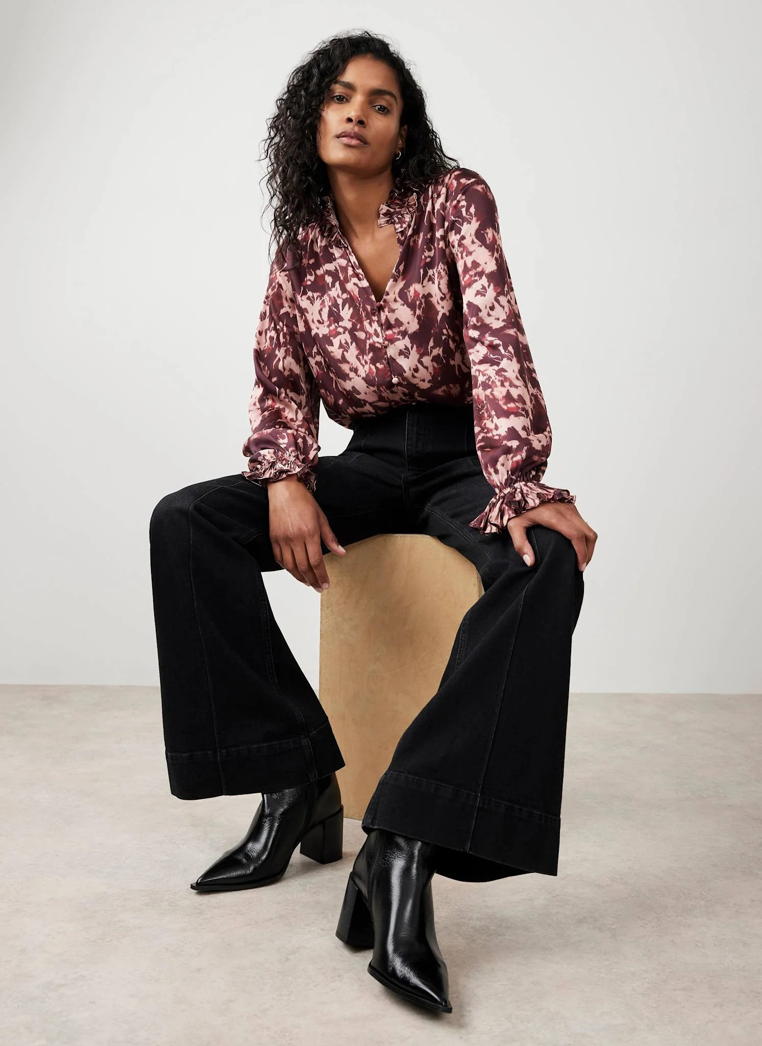 Burgundy Printed Satin Blouse | Mint Velvet