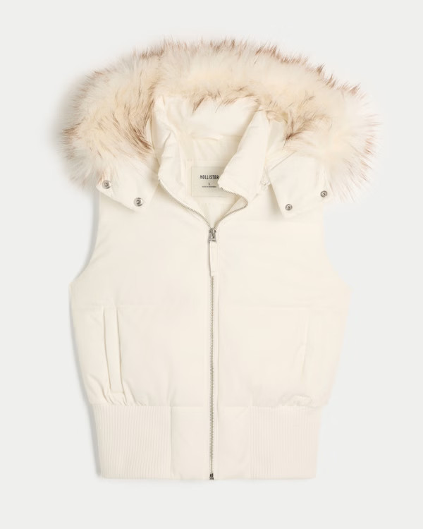 Faux Fur Trim Hooded Y2K Vest | Hollister (US)