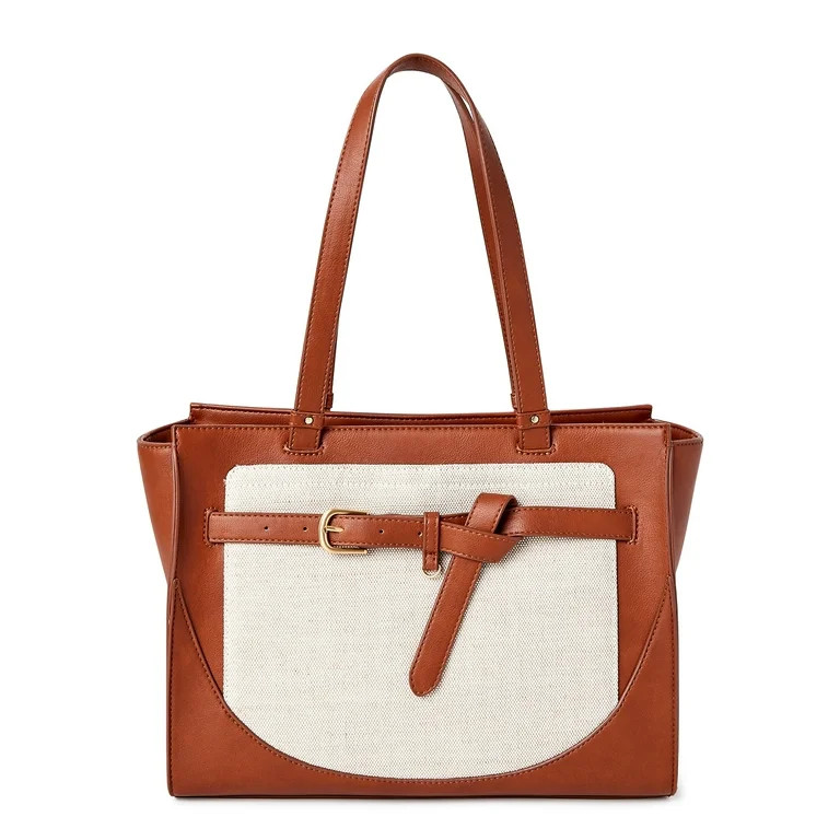 Time and Tru Women's Kara Contemporary Satchel Tote Handbag, Cognac | Walmart (US)