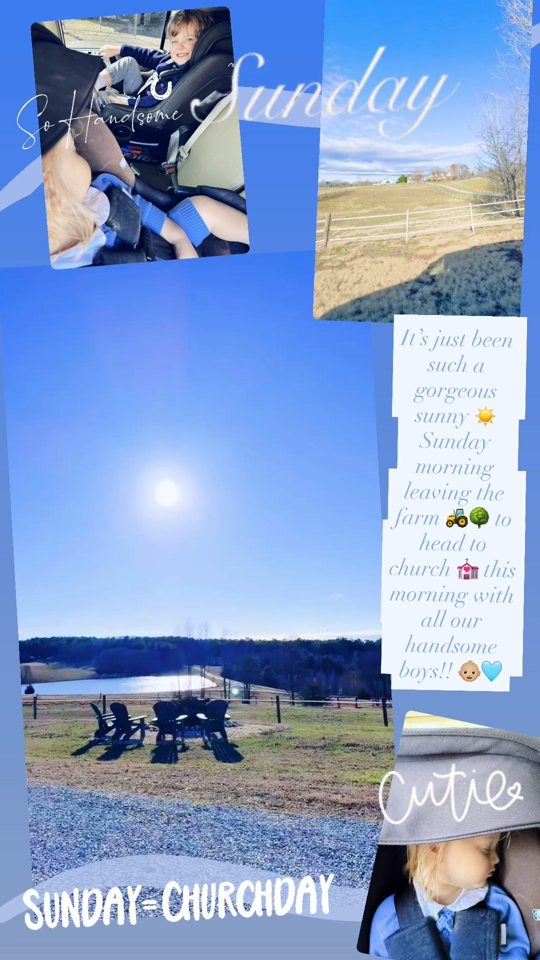 It’s just been such a gorgeous sunny ☀️ Sunday morning leaving the farm 🚜🌳 to head to church 💒 this morning with all our handsome boys!! 👶🏼🩵