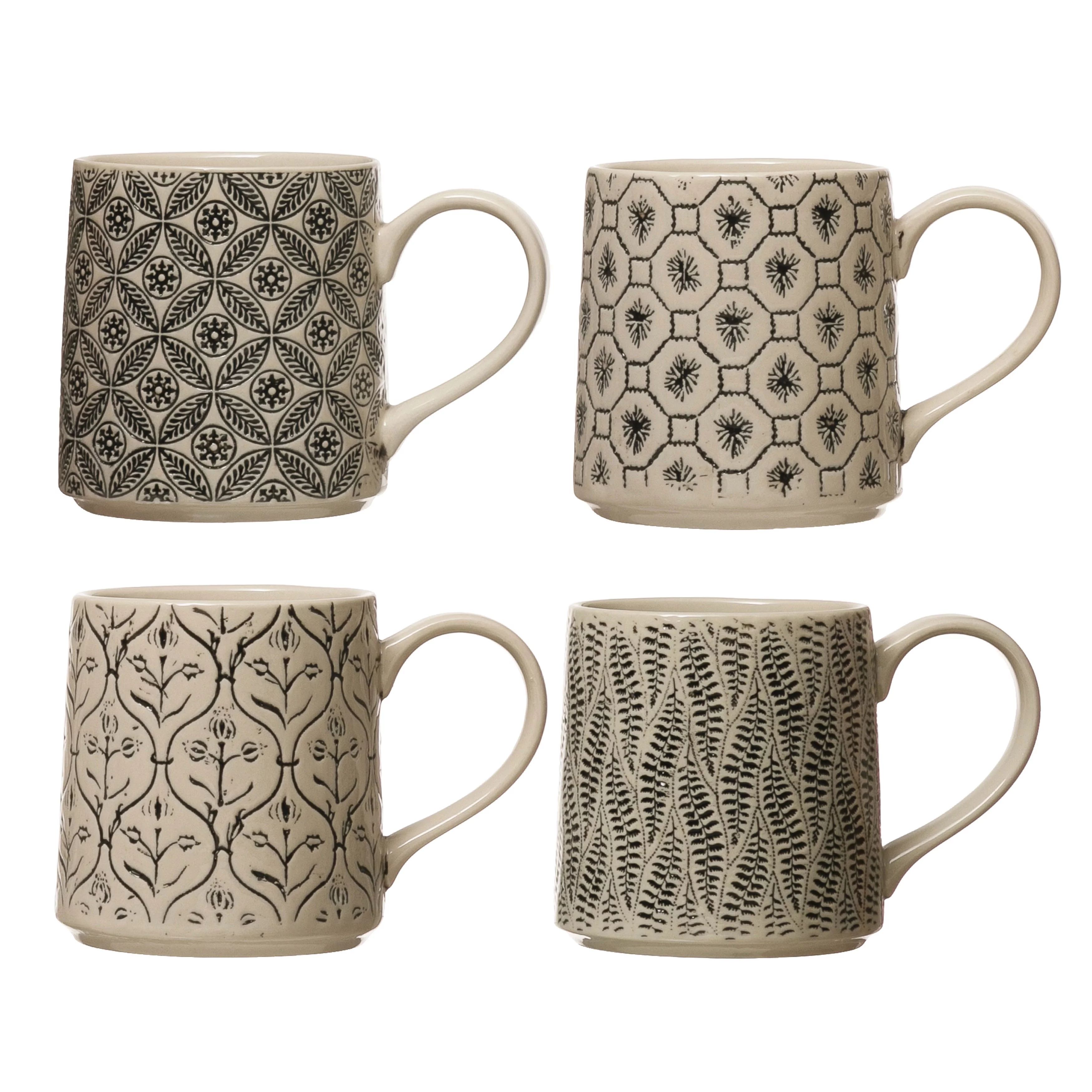 Creative Co-Op Set of 4, Stoneware Mug, 4 Styles - Walmart.com | Walmart (US)