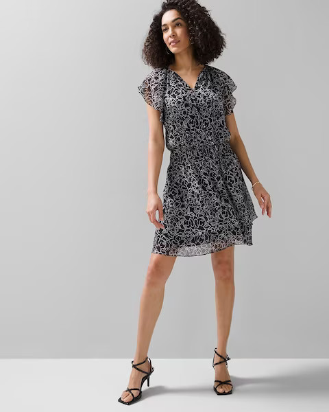 Flutter Sleeve Smocked Blouson Dress | White House Black Market