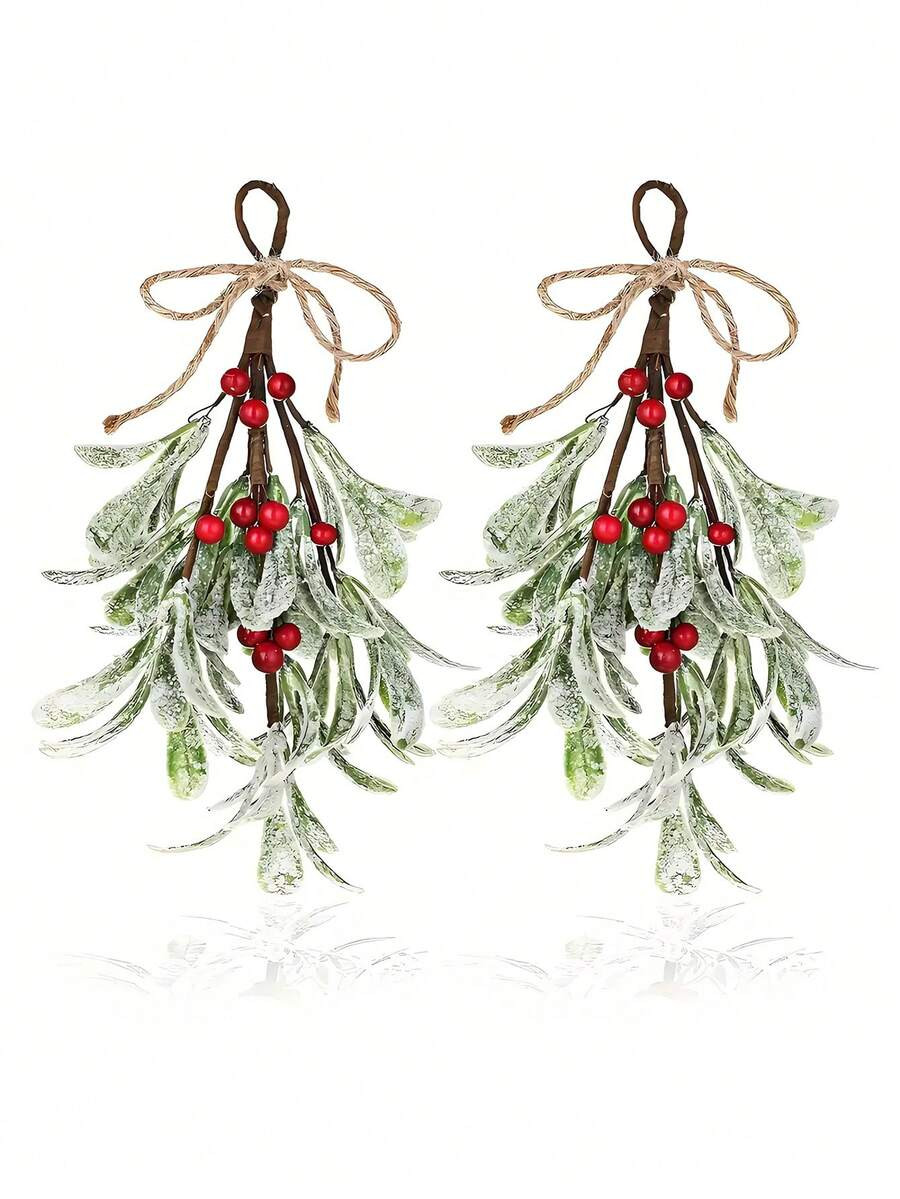 2pcs Artificial Frost Mistletoe Decorations – Glittery, Hanging & Versatile | For Christmas Tre... | SHEIN