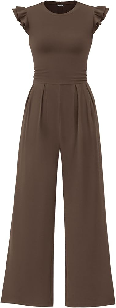 PRETTYGARDEN Summer Jumpsuits for Women Dressy 2025 Fashion Ruffle Cap Sleeve Romper Crew Neck Ri... | Amazon (US)