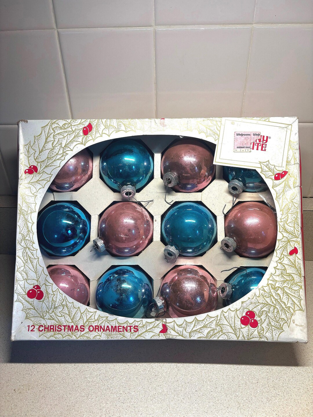 Vintage Pink and Blue Shiny Brite Ornaments in Box | Etsy (US)