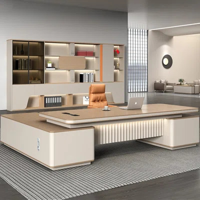 Natural color and White L-shape Executive Desk,2-drawer With a Combination | Wayfair North America