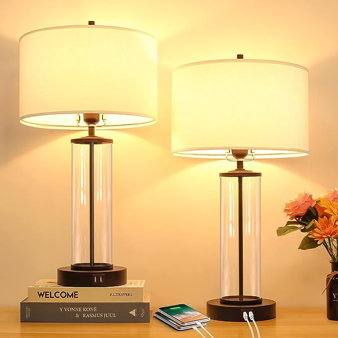 Modern Touch Control Dimmable Table Lamps with 2 USB Ports for Living Room Set of 2, 3-Way Dimmab... | Amazon (US)