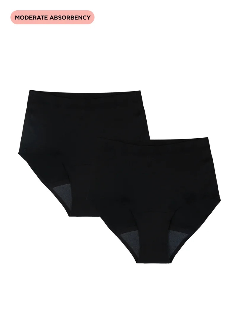 No Boundaries High-Rise Brief Moderate Absorbency Period Underwear, 2-Pack, Women\u2019s Sizes XS... | Walmart (US)