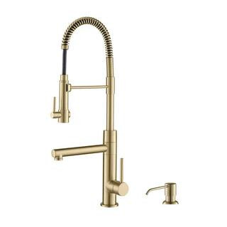 KRAUS Artec Pro Kitchen Faucet with Pull-Down Spout and Pot Filler in Spot Free Antique Champagne Br | The Home Depot