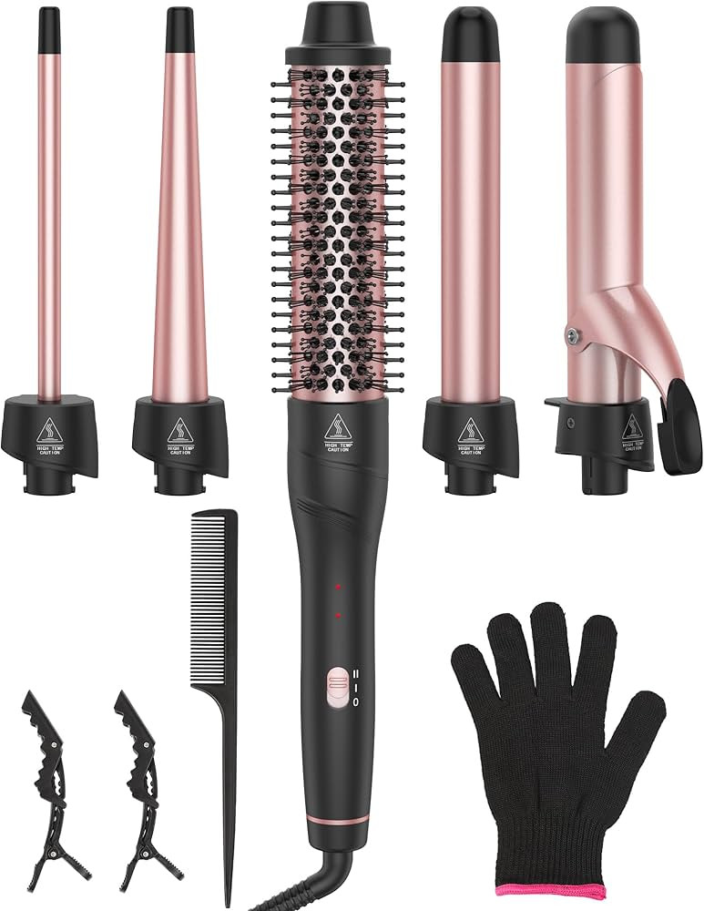 ANIEKIN 5 in 1 Curling Iron Set Includes a Curling Brush and 4 Interchangeable Ceramic Wands (0.3... | Amazon (US)