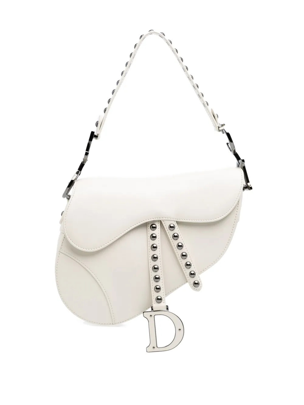 Christian Dior Pre-Owned 2022 Studded Leather Saddle Bag satchel - White | Farfetch Global
