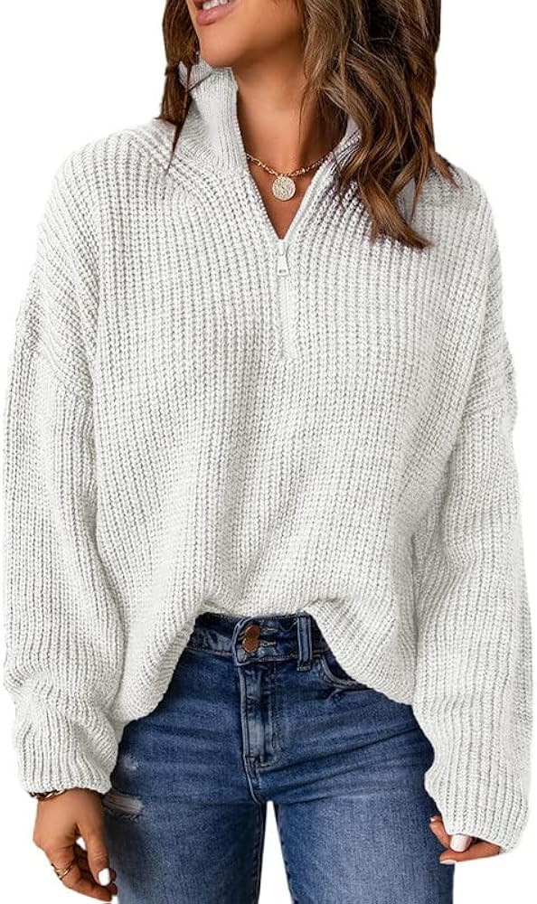 Dokotoo Womens Sweaters Long Sleeve 1/4 Zip Pullover Polo V Neck Dressy Casual Tops | Amazon (US)