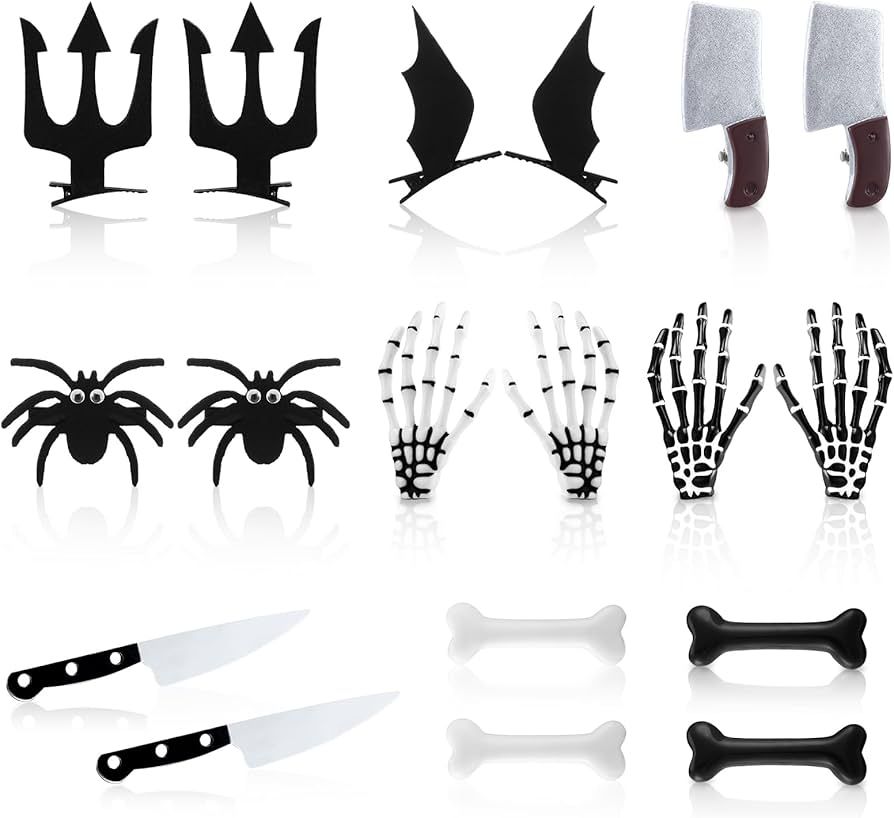 Tigeen 18 Pcs Halloween Hair Clips Goth Accessories Skeleton Hands Bone Hair Clips Knife Bat Wing... | Amazon (US)