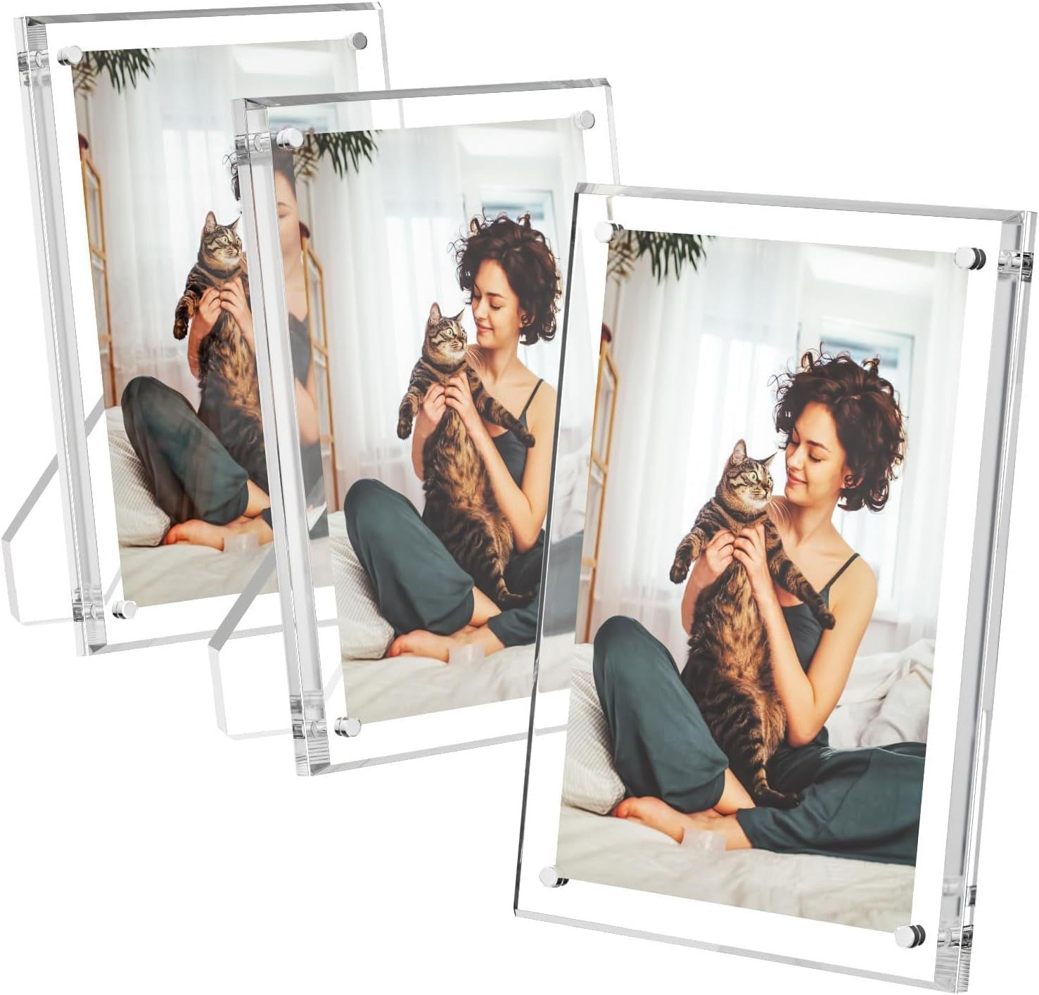 AITEE 5x7 Acrylic Picture Frames 3 Pack, Clear Picture Frames with Stand, Magnetic Frame Acrylic ... | Amazon (US)