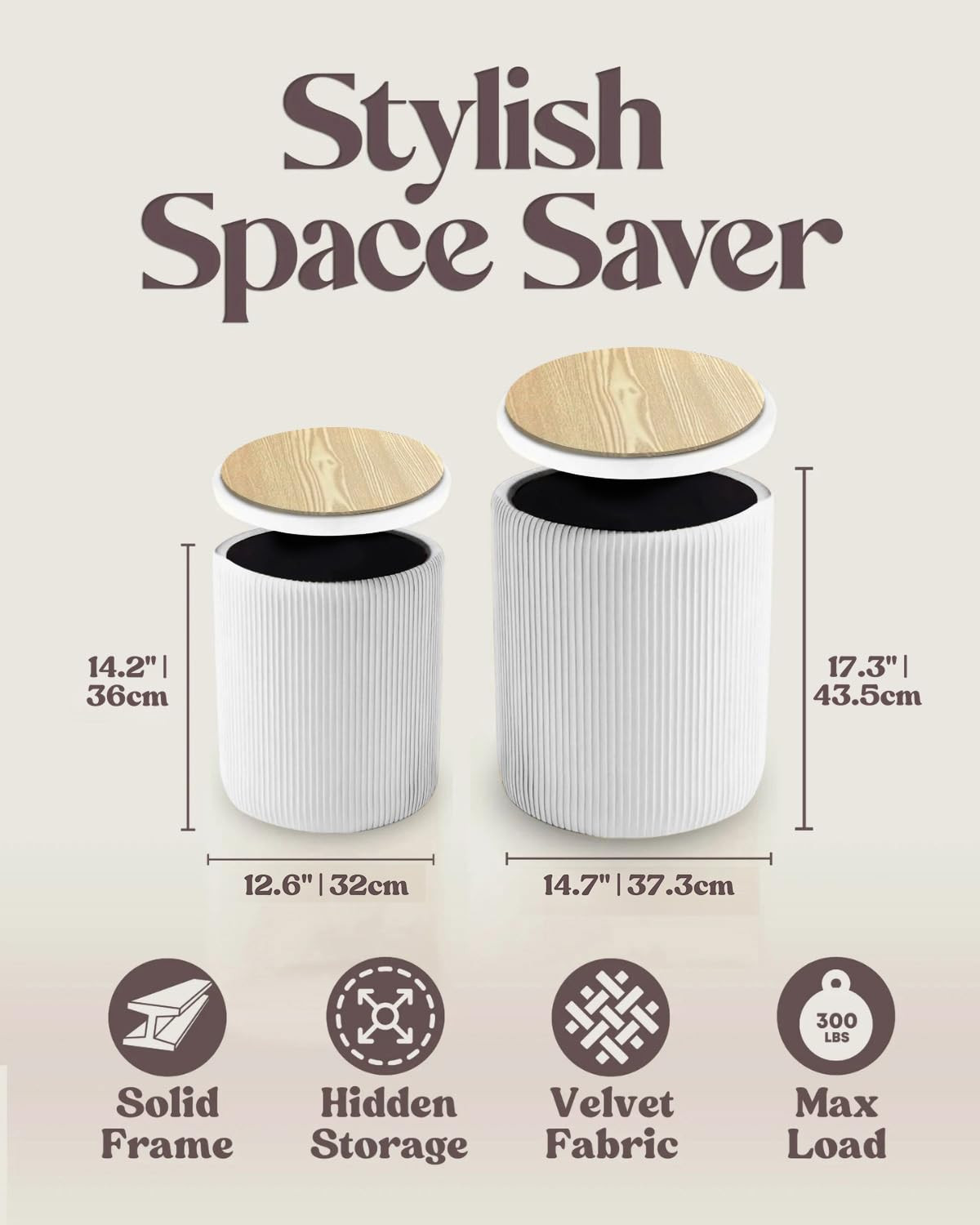 Round Storage Ottoman (Set of 2) - Multifunctional Storage Ottoman with Removable Lid and Soft Ve... | Amazon (US)