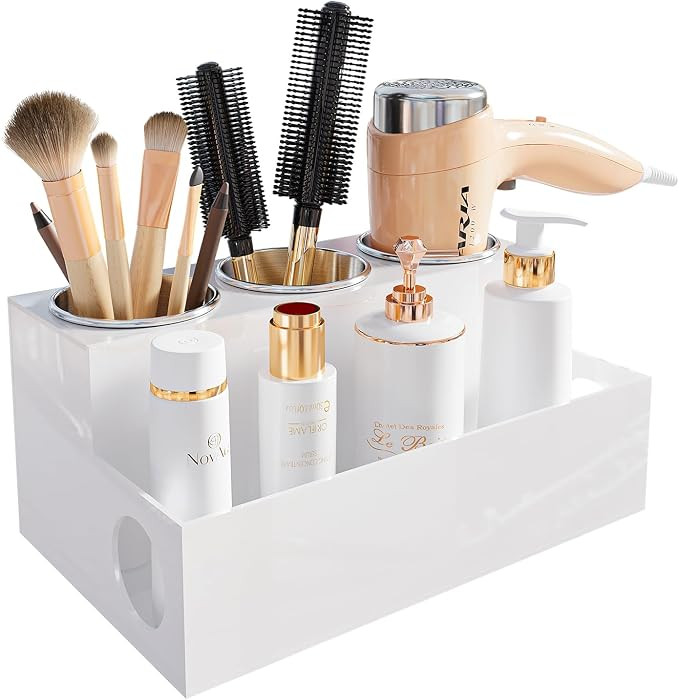 Hair Tool Organizer, White Acrylic Hair Dryer Holder with Insulated Cup, Bathroom Supplies Counte... | Amazon (US)