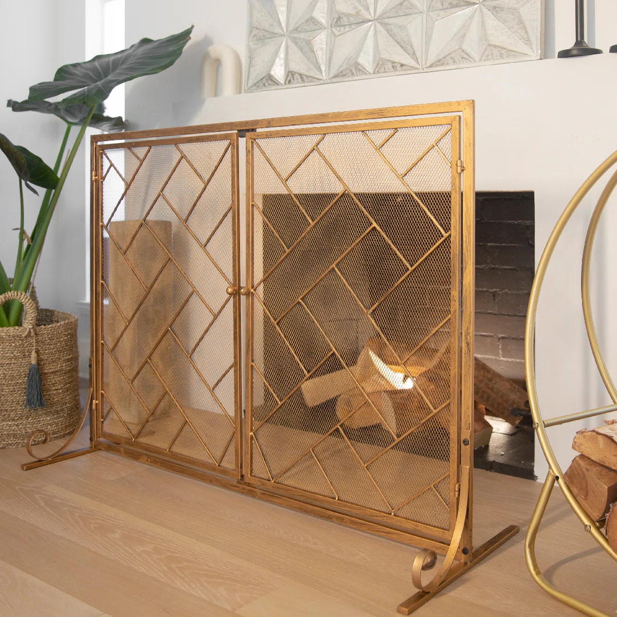 Luciele 2 Panel Iron Fireplace Screen with Bronze/Gold Brushed Finish | Wayfair North America