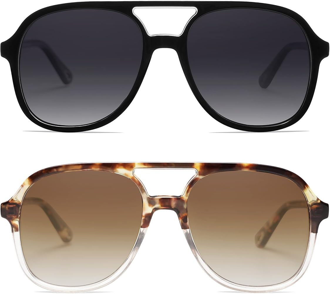 Appassal Retro Polarized Aviator Sunglasses Womens Men Vintage Double Bridge Square Sun Glasses A... | Amazon (US)