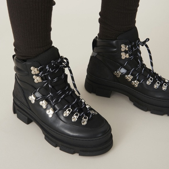 Ganni black lace up leather hiking boots size 39 | Poshmark